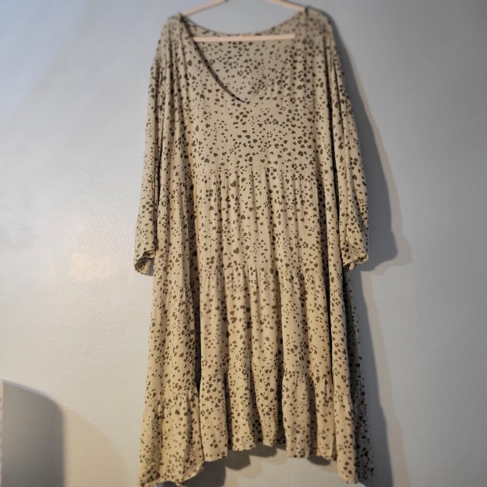 Kiyonna 4x Olive and Sage Green Print Dress with 3 layers 4x